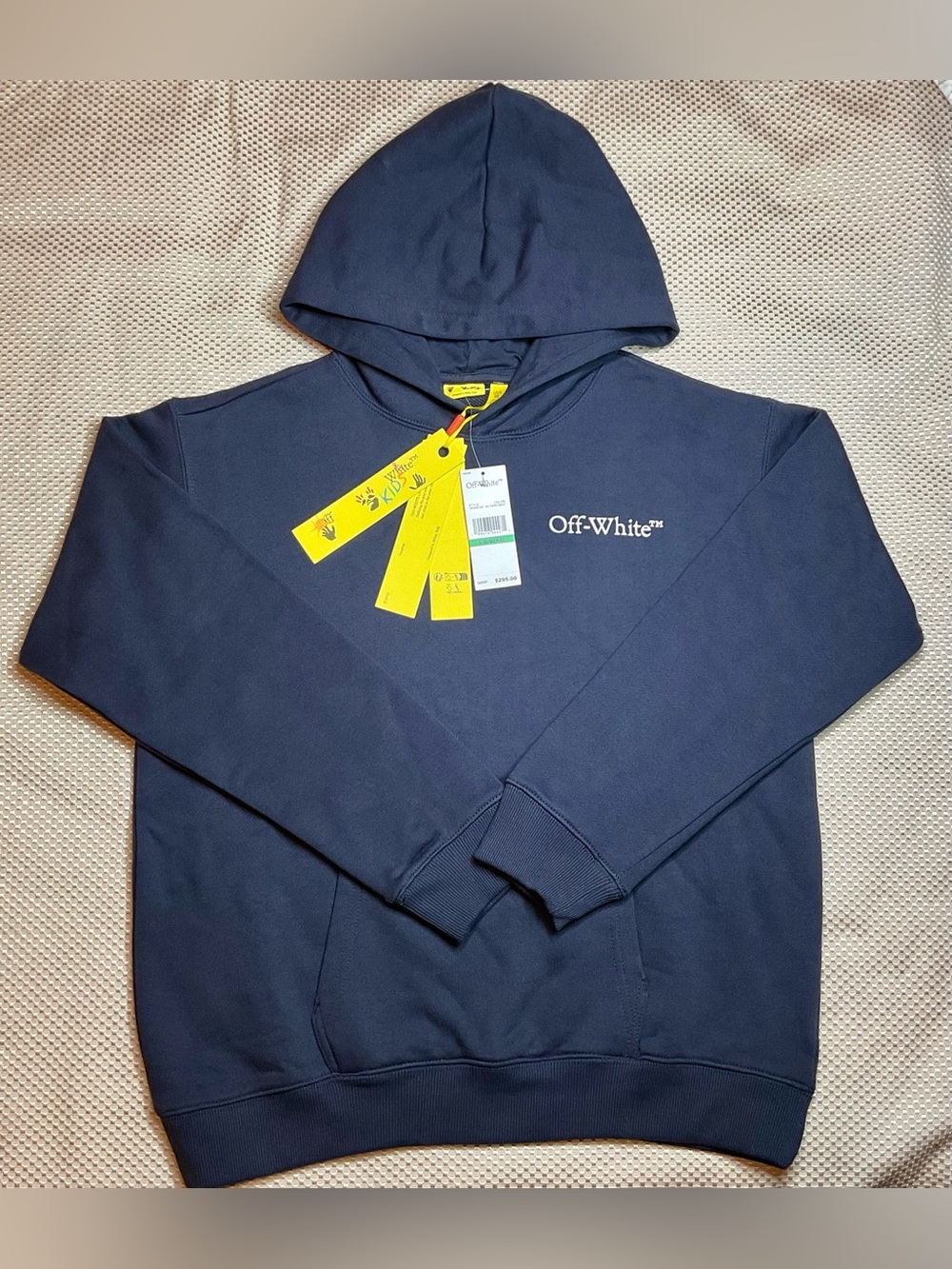 Off-White Unisex Navy Blue Kids Classic Logo Pullover Hoodie Sz 14 Lg  OK085F505